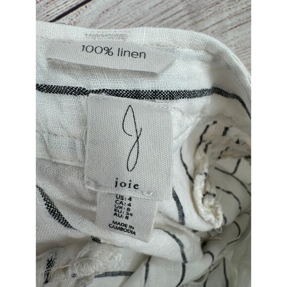 Joie 100% Linen Striped Wide Leg Pants Womens 4 White Black 4 Pocket - Picture 6 of 9